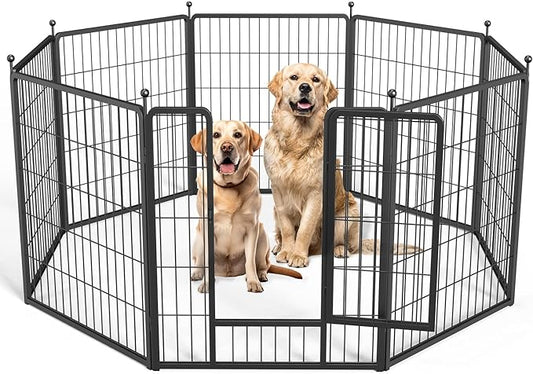 Simple Deluxe Dog Playpen Indoor Outdoor, 32" Height 8 Panels Fence with Anti-Rust Coating, Metal Heavy Portable Foldable Dog Pen for Small/Medium Dogs RV Camping, Black