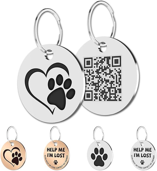 MYLUCKYTAG Stainless Steel QR Code Pet ID Tags Cat Tags - Pet Online Profile - Scan QR Receive Instant Pet Location Alert Email