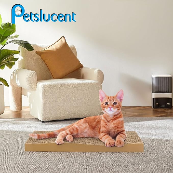 Petslucent Cat Scratching Board - 4PCS Cat Scratcher with Box, Large Size Cat Scratching Pad Easy for Cats to Scratch, Corrugated Cardboard Cat Scratchers Lounge for Indoor Kitty to Rest and Play