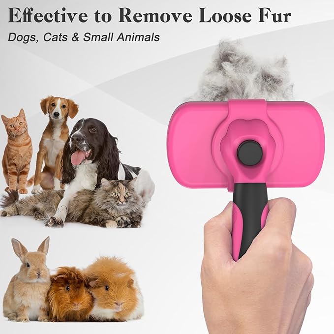 Self Cleaning Slicker Brush for Dogs & Cats, Skin Friendly Grooming Cat Brush, Dog Brush for Shedding, Deshedding Brush, Hair Brush Puppy Brush for Haired Dogs, Pet Supplies Accessories, Pink