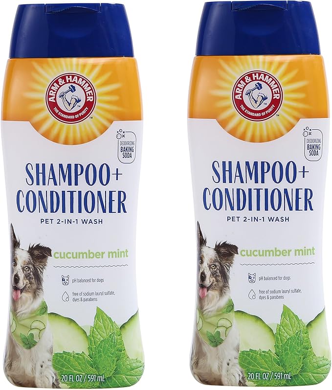 Arm & Hammer for Pets 2-in-1 Shampoo & Conditioner for Dogs | Dog Shampoo & Conditioner in One | Cucumber Mint, 20 Ounces - 2 Pack Dog Shampoo and Conditioner for All Dogs