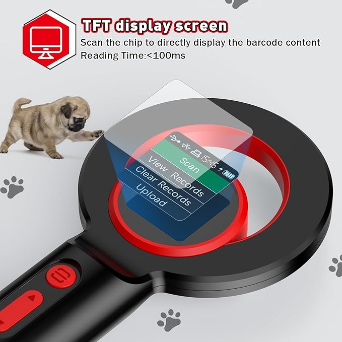 Symcode Pet Microchip Scanner, ISO11784/85/FDX-B/EMID (2.4GHz Wireless+Bluetooth+USB) All in one 1.44” TFT Screen Display 240 Data Storage Upload to PC Microchip Scanner Reader for Dog/Pet/Cat/Animal