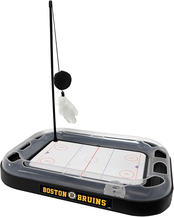 Pets First Cat Scratching Toy NHL Boston Bruins Hockey Field Cat Scratcher Tiy with Interactive Cat Ball Bell in Tracks. 5-in-1 CAT Toy