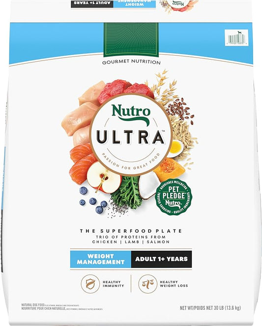 NUTRO ULTRA Adult Weight Management High Protein Natural Dry Dog Food for Weight Control with a Trio of Proteins from Chicken, Lamb and Salmon, 30 lb. Bag