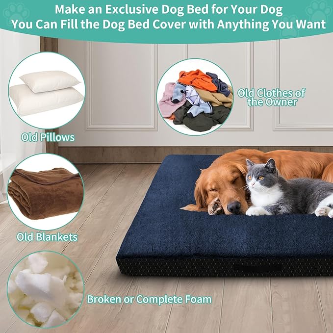 Dog Bed Covers Replacement Washable, 44Lx32Wx4H Inch Waterproof Dog Bed Covers Soft Plush Replacement with Zipper,Removable Cover & Anti-Slip Bottom for Dog/Cat, Cover Only
