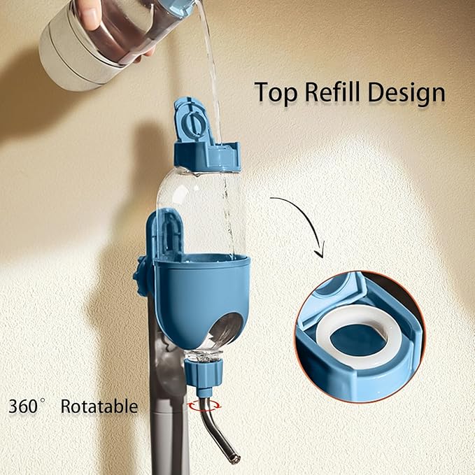 Pet Water Bottle for Cage Crate 17oz Water Dispenser for Small Animal Rabbit Guinea Pig Chinchilla Ferret Squirrel Hedgehog (Blue)