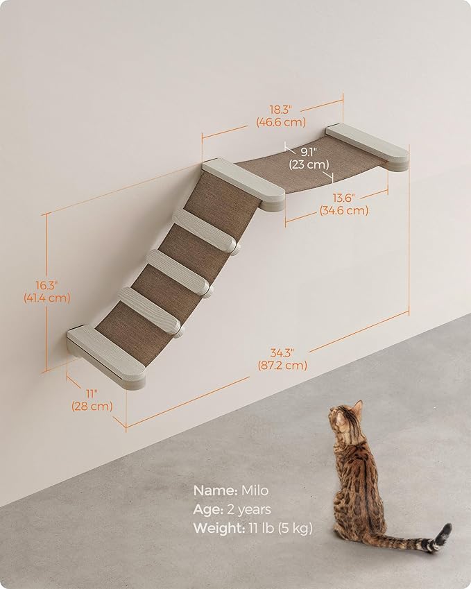 Feandrea Clickat Collection - No.002 Cat Climbing Hammock, Wall-Mounted Cat Bed with Stairs, Cat Wall Perch, Extremely Quick Assembly, Unlimited Expandability, Replaceable Washable Fabric