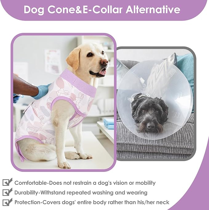 AOFITEE Dog Recovery Suit, Dog Surgical Recovery Suit for Female Dogs Male Dogs, Cozy Dog Onesie for Surgery, Cone E-Collar Alternative, Anti Licking Dog Surgical Shirt with Pee Hole, Rabbit XL