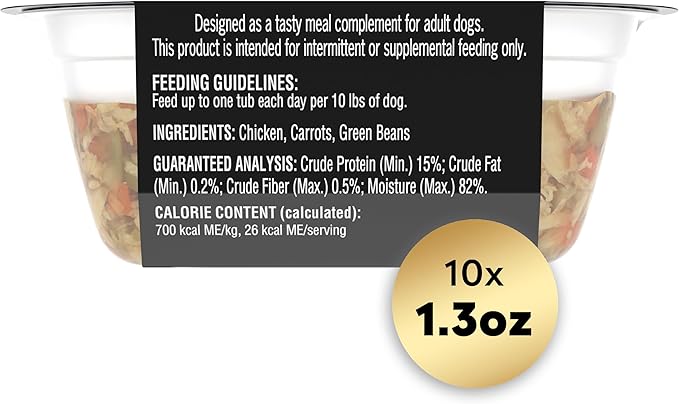 CESAR SIMPLY CRAFTED Adult Wet Dog Food Meal Topper, Chicken, Carrots & Green Beans, 1.3oz., Pack of 10