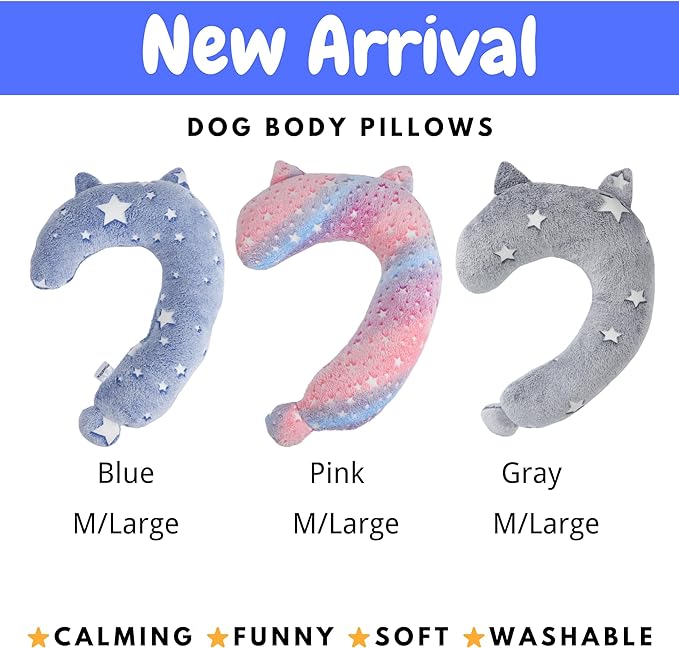 Dog Calming Pillow, Glow in The Dark Dog Throw Pillow, Soft Question Mark Pillows for Dogs, Kids, Adults, Washable Dog Bed Pillow, Cozy Dog Body Pillow Gifts (L Blue)