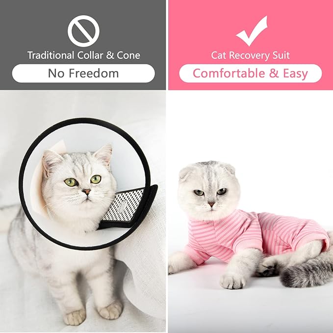 Cat Surgical Recovery Suit Professional for Male Female Dog Abdominal Wounds Cone E-Collar Alternative, Anti-Licking Or Skin Diseases Pet Surgical Recovery Pajama Suit, Soft Fabric Onesie for Cats