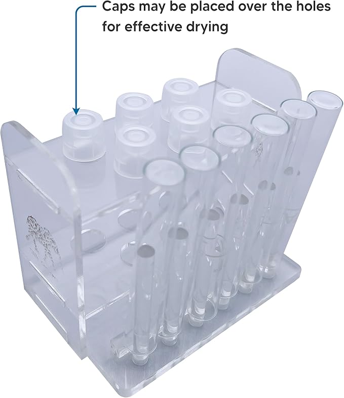 Aquarium Test Tube Holder, Handmade Rack, w/6 Slots and 6 Drying Poles for API and TC Glass Test Tubes