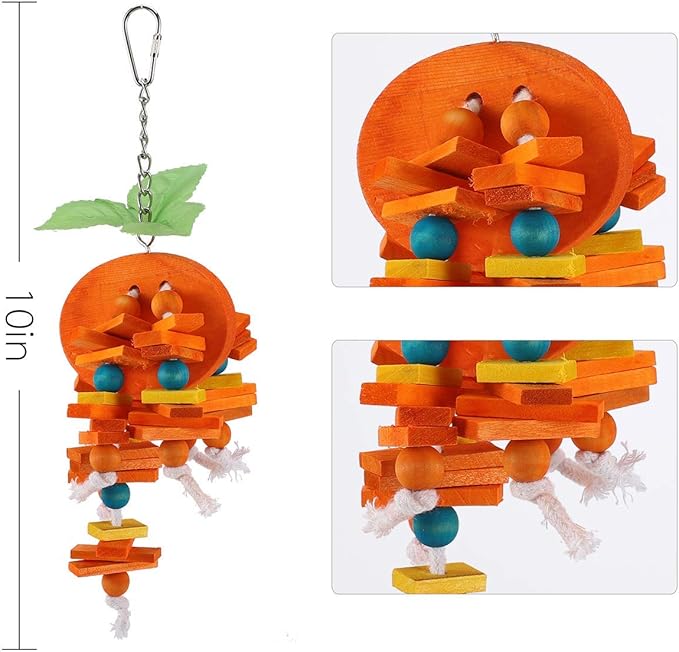 Hamiledyi Natural Wood Block Bird Cage Toys Parrot Chewing Toy Orange&Apple& Banana&Grapes Shaped Hanging Foraging Toy for Small&Medium Birds Parakeets Cockatiels,4pcs