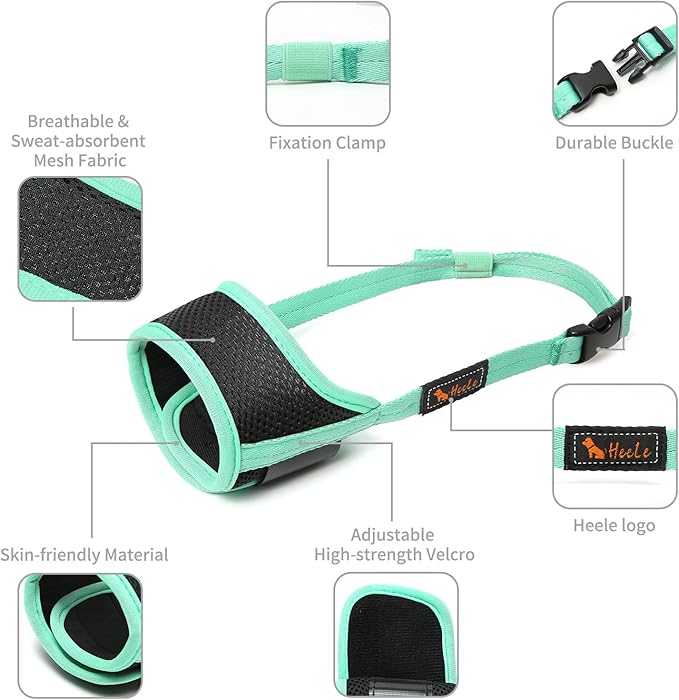 HEELE Dog Muzzle, Soft Mesh Breathable Muzzle with Adjustable Straps for Small Medium Large Dogs, Prevent Biting, Licking and Chewing, Allow Drinking Panting Green X-Large