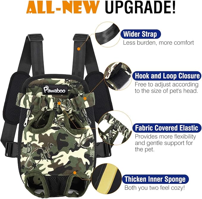 Pawaboo Pet Carrier Backpack, Adjustable Pet Front Cat Dog Carrier Backpack Travel Bag, Legs Out, Easy-Fit for Traveling Hiking Camping for Small Medium Dogs Cats Puppies, Medium,Deep Camouflage Black