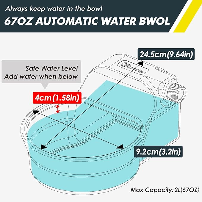 67OZ Dog Water Dispenser Patented Automatic Dog Water Bowl Dispenser Fits 3/4in GHT Faucets Water Dispenser for Dogs Pet Water Dispenser for Dogs Chicken Outdoor Dog Water Bowl Include 5Ft Water Hose