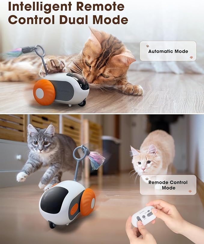 Cat Toys for Indoor Cats, Smart Interactive Cat Toy with 2-Speed Adjustment, Remote Control & USB Rechargeable Automatic Cat Exercise Toys for Bored Indoor Adult Cats Kittens (Orange)