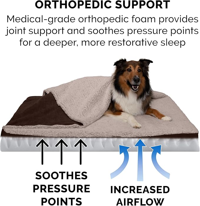 Furhaven Orthopedic Dog Bed for Medium/Small Dogs w/ Removable Washable Cover, For Dogs Up to 35 lbs - Berber & Suede Blanket Top Mattress - Espresso, Medium