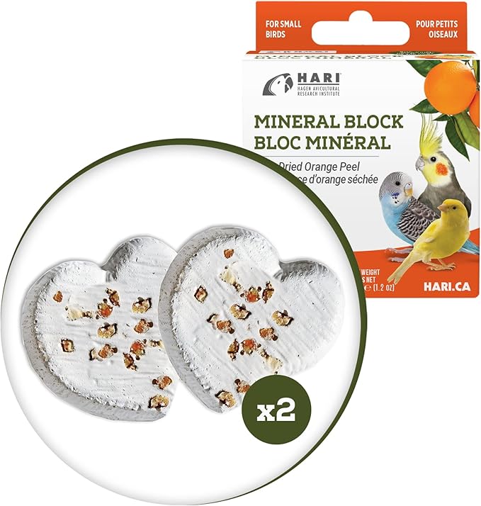 Hari Mineral Block for Birds with Dried Orange Peel, Calcium Supplement Bird Treat (82193) (Pack of 2)