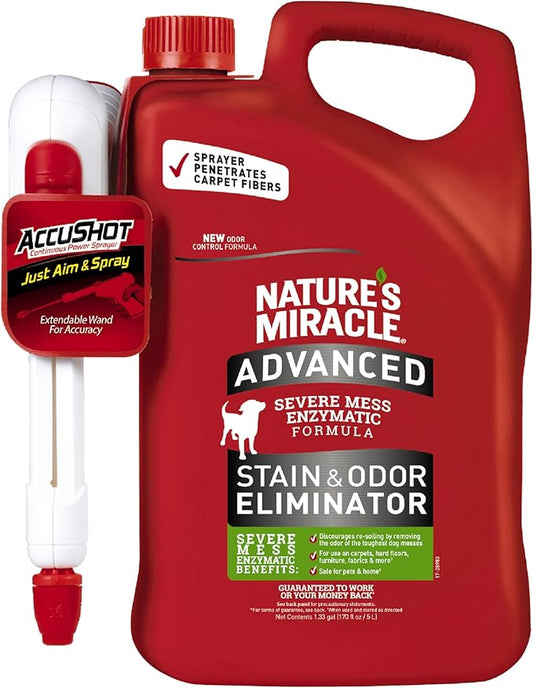 Nature's Miracle Advanced Dog Stain and Odor Eliminator Spray, Severe Mess Enzymatic Formula, 1.33 gal