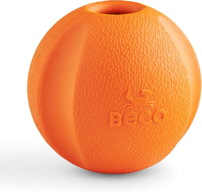 Beco Natural Rubber Outdoor Bouncy Play Ball for Dogs & Puppies, Fetch & Launcher Compatible, Bright Visible Orange