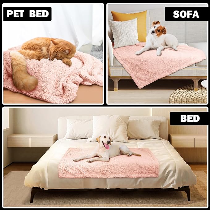 furrybaby Dog Blanket Soft Dog Blankets for Large Dogs Puppy Essentials Washable Fluffy Sherpa Fleece Cat Blanket 32x40 Inches for Bed Furniture Couch Sofa (Double-Layer Medium,Pink)