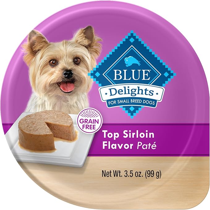 Blue Buffalo Delights Natural Adult Small Breed Wet Dog Food Cups, Pate Style, Top Sirloin Flavor in Savory Juice 3.5-oz (Pack of 12)