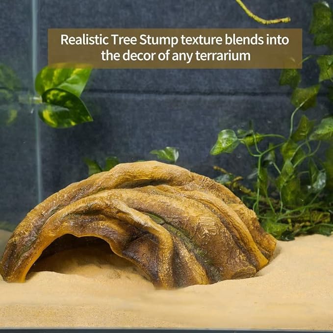 Reptile Hide Resin Tree Stump Snake Hide and Cave Hideout Terrarium Habitat Reptile Tank Accessories Decor Leopard Gecko Habitat Shelter for Bearded Dragon Corner Lizard Spider Frog Amphibians