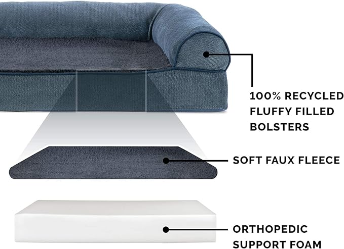 Furhaven Orthopedic Dog Bed for Large Dogs w/ Removable Bolsters & Washable Cover, For Dogs Up to 125 lbs - Sherpa & Chenille Sofa - Orion Blue, Jumbo Plus/XXL