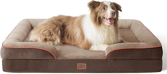 Bedsure Orthopedic Dog Bed for Large Dogs - Big Washable Dog Sofa Beds Large, Supportive Foam Pet Couch Bed with Removable Washable Cover, Waterproof Lining and Nonskid Bottom, Brown