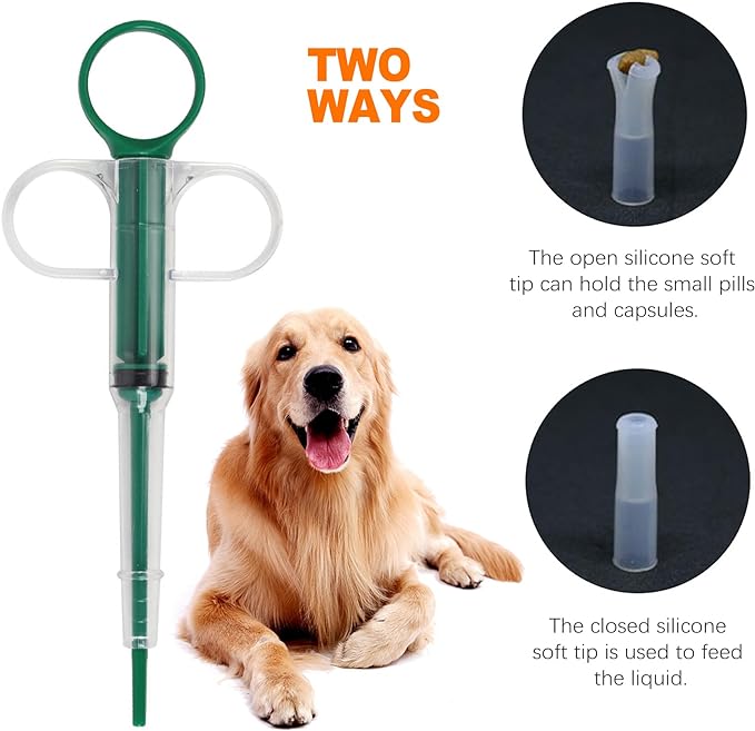 2-Pack Pet Pill Dispenser for Cats and Dogs, Soft Tip Medicine Feeder, Pill Popper and Shooter for Easy Medication (Green)