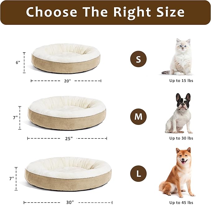 Love's cabin Round Donut Cat and Dog Cushion Bed, 30in Pet Bed for Medium or Large Dogs, Anti-Slip & Water-Resistant Bottom, Soft Durable Fabric Pet beds, Washable Calming Cat & Dog Bed Camel