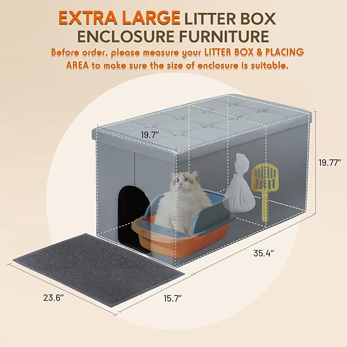 MEEXPAWS Cat Litter Box Enclosure Furniture Hidden, Cat Washroom Bench Storage Cabinet | Extra Large 36'' x 20'' x 20''| Dog Proof | Waterproof Inside/Easy Clean | Easy Assembly | Odor Control