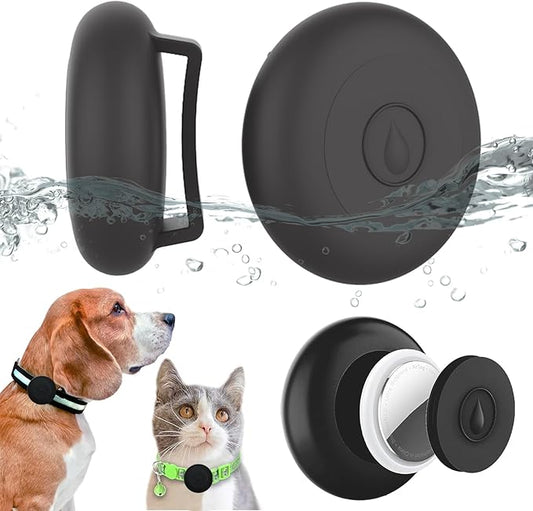 Airtag Dog Collar Holder Waterproof, Hidden Silicone Waterproof Airtag Case for Pet Cat Dog GPS Tracker, Anti-Lost Waterproof Airtag Holders Compatible with Apple AirTag for Dog Cat Collar (Black)