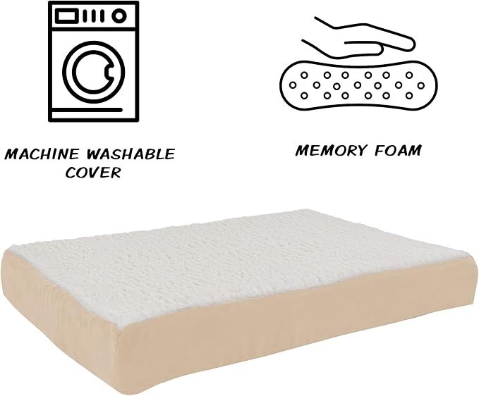 PETMAKER Orthopedic Dog Bed - 2-Layer Memory Foam Crate Mat with Machine Washable Sherpa Cover - 30x20.5 Pet Bed for Medium Dogs Up to 45lbs (Tan)