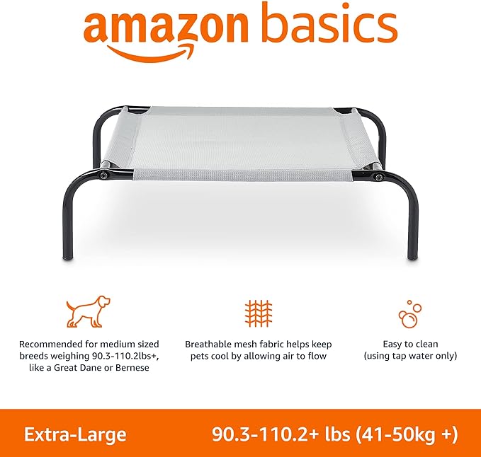 Amazon Basics Cooling Elevated Pet Bed For Dog, X-Large (60.1 x 37.1 x 8.9 Inches), 1 count, Grey