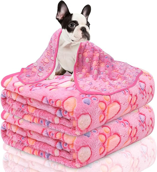 Dog Blankets (3 Pack), 30x20in, Soft Fleece, Cute Paw Pattern, for Medium Dogs, Washable, Lightweight, Water Resistant