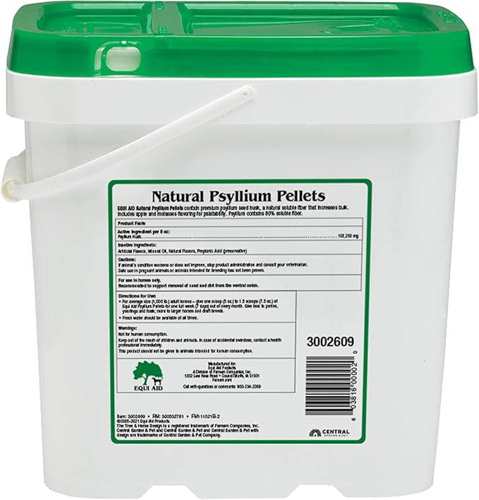 Farnam Equi Aid Natural Horse Psyllium Pellets Supplement, Supports Removal of Sand & Dirt From the Ventral Colon, 10 Pounds, 32 Scoops