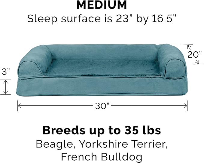 Furhaven Orthopedic Dog Bed for Medium/Small Dogs w/ Removable Bolsters & Washable Cover, For Dogs Up to 35 lbs - Plush & Suede Sofa - Deep Pool, Medium