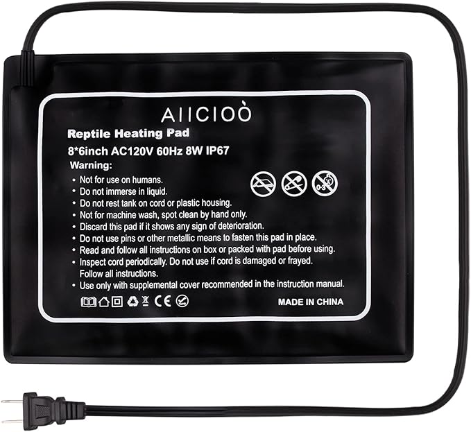 Aiicioo Reptile Heating Pad - 8W Under Tank Heater Terrarium Heating Mat Waterproof for Gecko Turtle Lizard Frog 6" X 8"