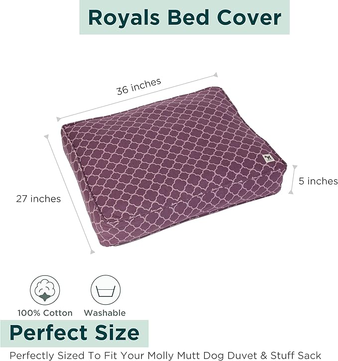 Molly Mutt Medium to Large Dog Bed Cover - Royals Print - Measures 27”X36”X5’’ - 100% Cotton - Durable - Breathable - Sustainable - Machine Washable Dog Bed Cover