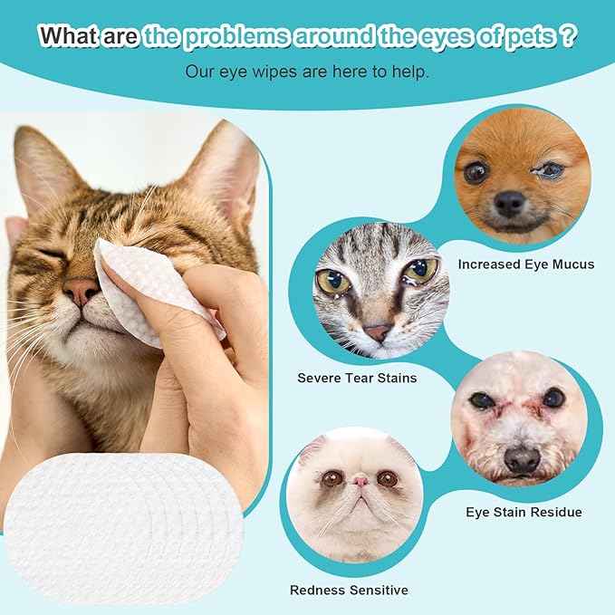 Dog Eye Wipes, 200Pcs Eye Wipes for Dogs & Cats Remove Tear Stain, Eye Debris, Mucus Secretions Discharge, Pet Gentle Care Supplies Disposable Cleaning Wipe for Eye