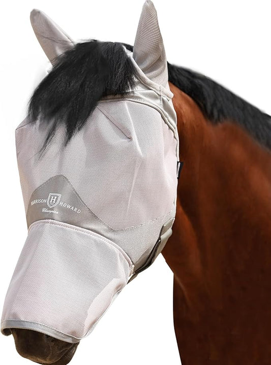 Harrison Howard Full Face Horse Fly Mask UV Protection and Breathable Mask for Equine Use Comfortable Fly Mask for Horses Grey L