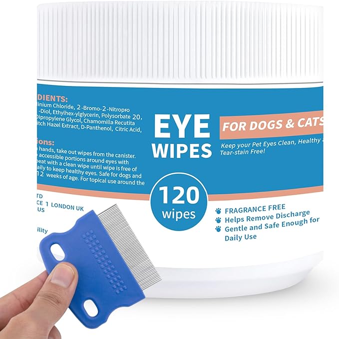 Dog Eye Wipes - 120Ct Tear Stain Remover for Dogs and Cats - 3.15" Presoaked Eye Wash Pads - Unscented Pet Eye Wipes for Remove Discharge and Crust