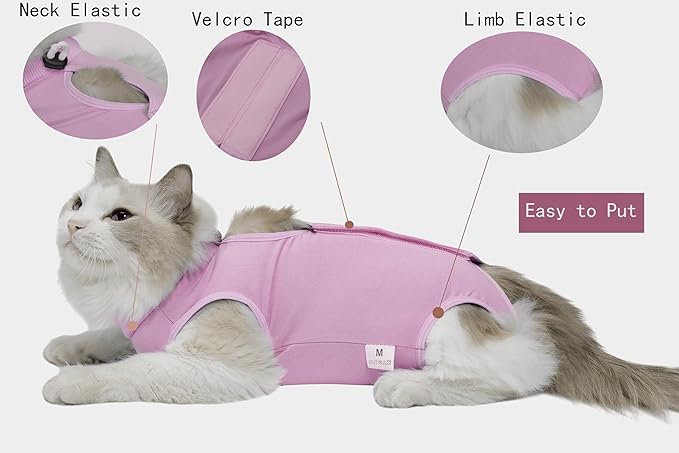 Cat Surgery Recovery Suit Female Kitten Cat Onesie for Cats After Surgery Spay Surgical Abdominal Wound Skin Diseases Cone Collar Soft Alternative Wear (Pink, S)