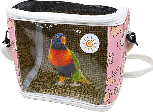 Parrot Bird Travel Bag Portable Transparent Carrier Cage Pet Hamster Breathable Out Bag Suitcase with Shoulder for Small Animals (Large, Red)