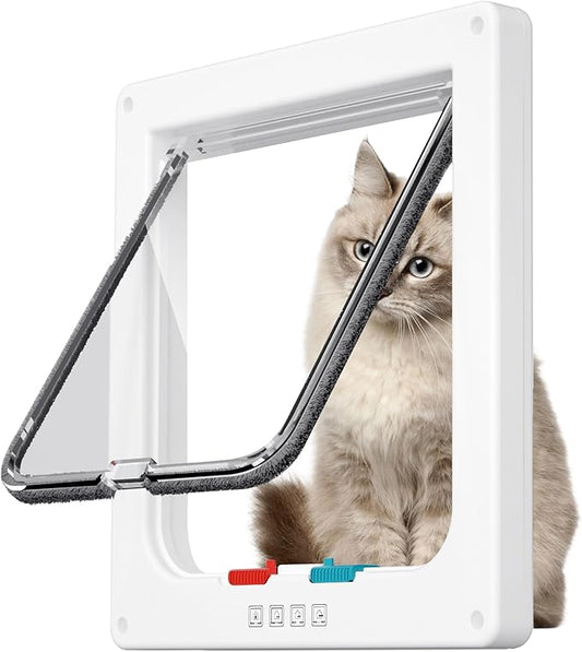 Cat Door for Window Interior Door Pet Door for Cat Exterior Door for Cats & Doggie 4 Modes Locking Suitable for Window and Wall (White,L)