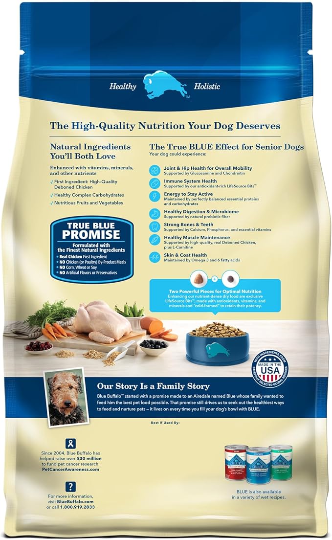 Blue Buffalo Life Protection Formula Senior Dry Dog Food, Supports Joint Health and Mobility, Made with Natural Ingredients, Chicken & Brown Rice Recipe, 5-lb. Bag