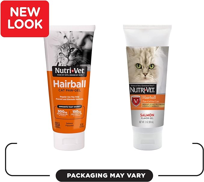 Nutri-Vet Hairball Paw Gel for Cats | Salmon Flavored Gel to Help Reduce and Eliminate Hairballs | 3 Ounces