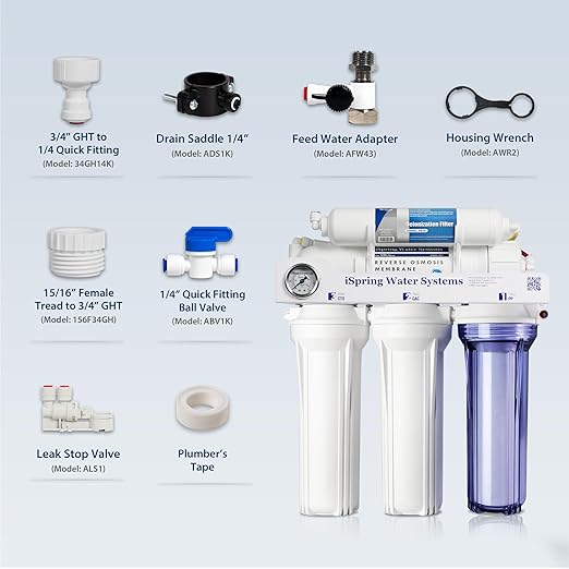 iSpring RCC1D Tankless RO/DI System, 5 Stage De-ionization Reverse Osmosis Water Filter System, 150 GPD Tankless RO Water Filter System for Aquarium with DI Water Filter